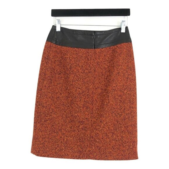 Etcetera Womens Size 0 Orange Wool Blend Leather Waistband Skirt - Picture 2 of 3